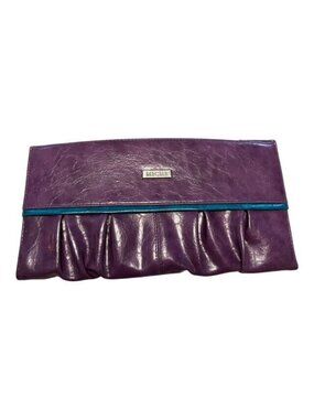 Miche Natalie Purple Faux Leather Clutch Shell Handbag Pleated Bottom April 2010